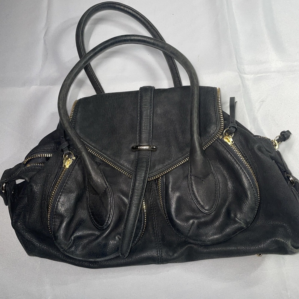 Botkier Black Leather Gold Hardware Zipper Accent‎ Satchel Bag